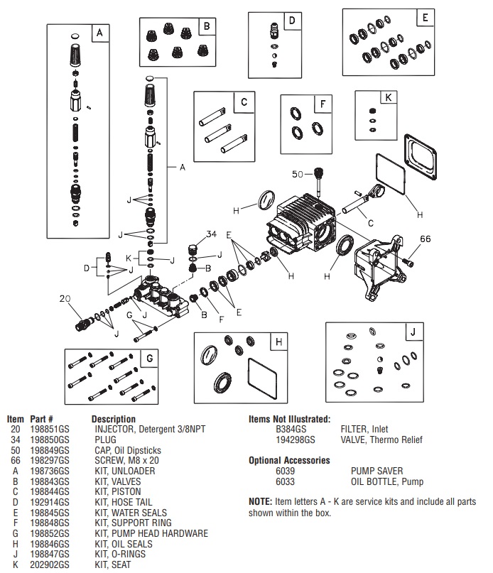 TROY BILT Pressure Washer Replacement parts, breakdown and pump repair kits